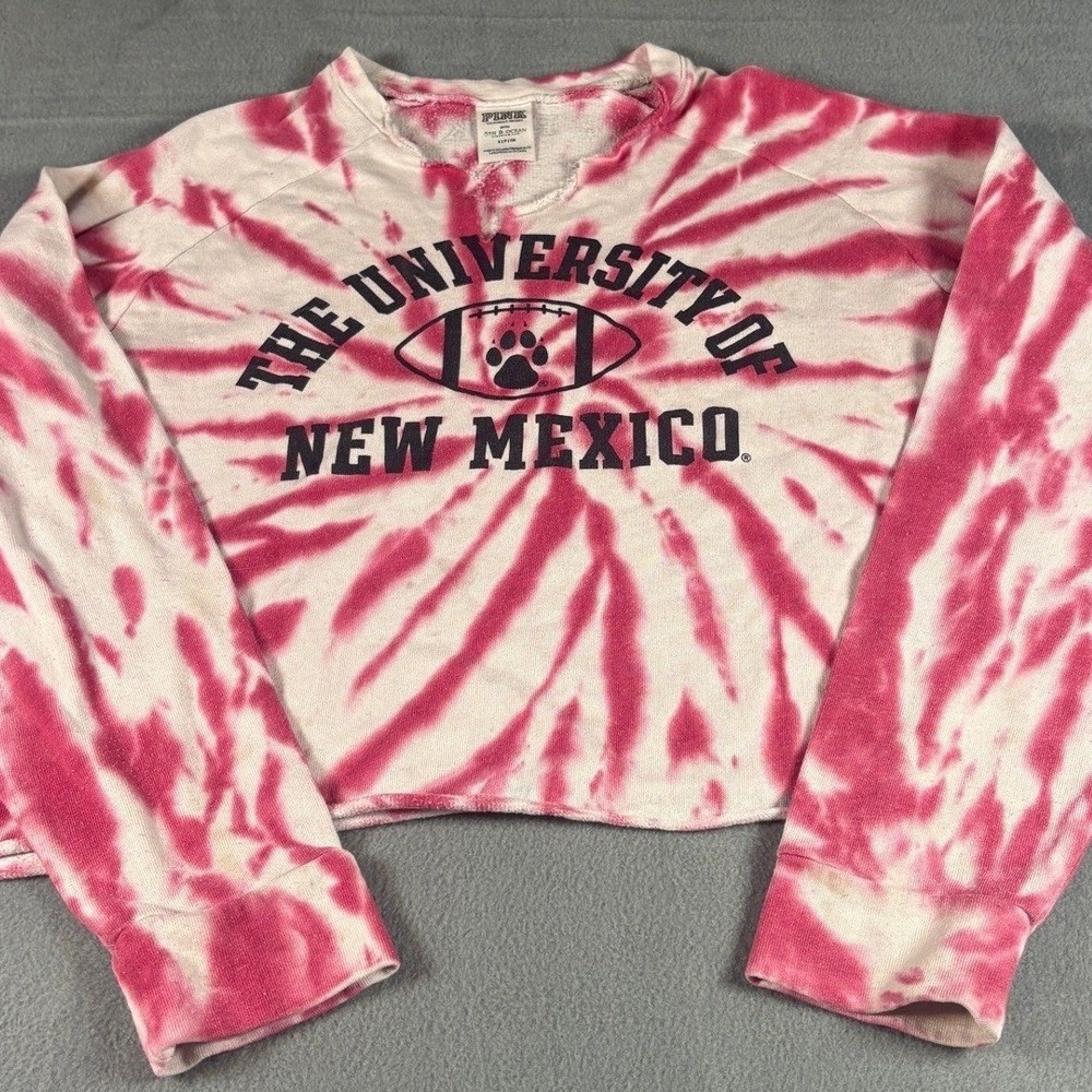 Pink Victoria's Secret University of New Mexico Lobos Tie Dye Crop Sweatshirt S